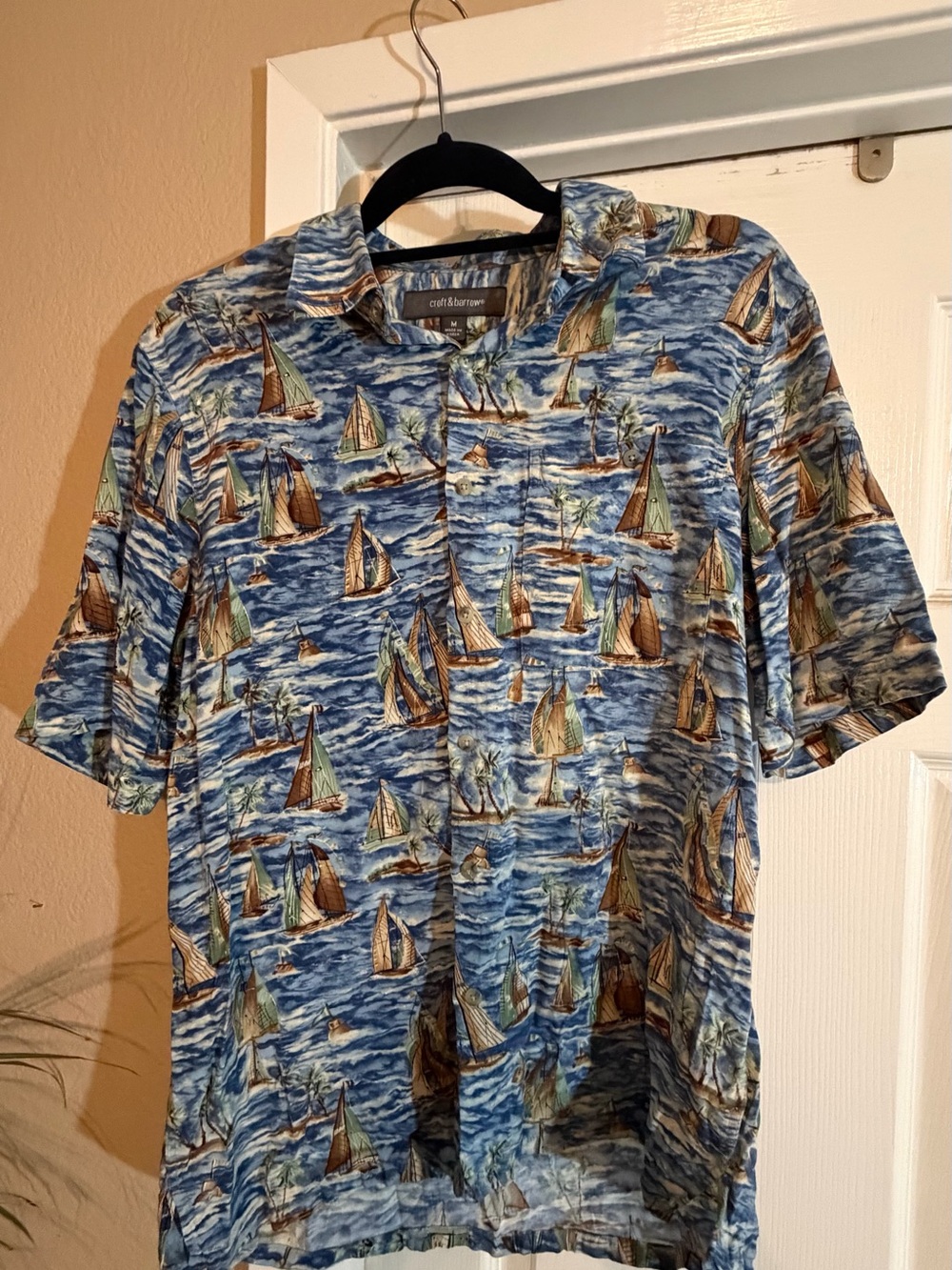 croft & barrow Blue Sailboat Print Short Sleeve Button-Up Shirt
